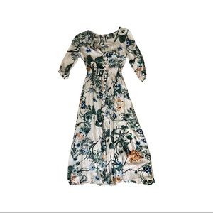 Floral button down front slit dress